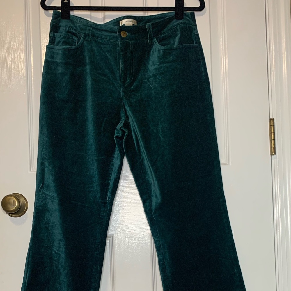 Tyler Boe Pants Womens Size 8 Velvet Pants Velour Green High Rise Wide Leg Flare